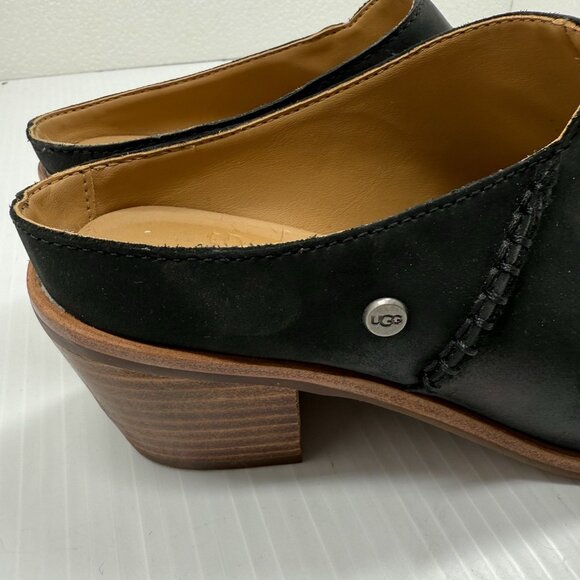 UGG Lovisa Leather Mule Clogs Black Slip On Block Heel Comfort US Size 6 Women - Picture 5 of 10